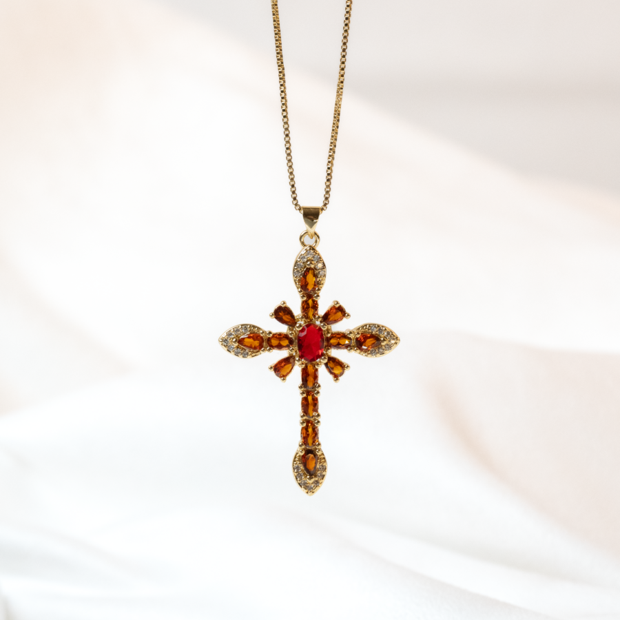 collier croix baroque orange helios