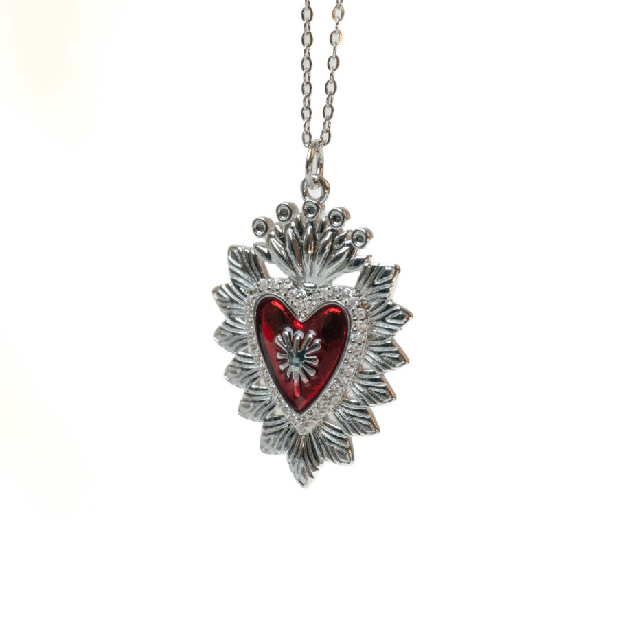 Collana GUESS Donna Con Ciondolo Cuore Argentato E Cristallo - Modello JUBN04616JWRHT-U